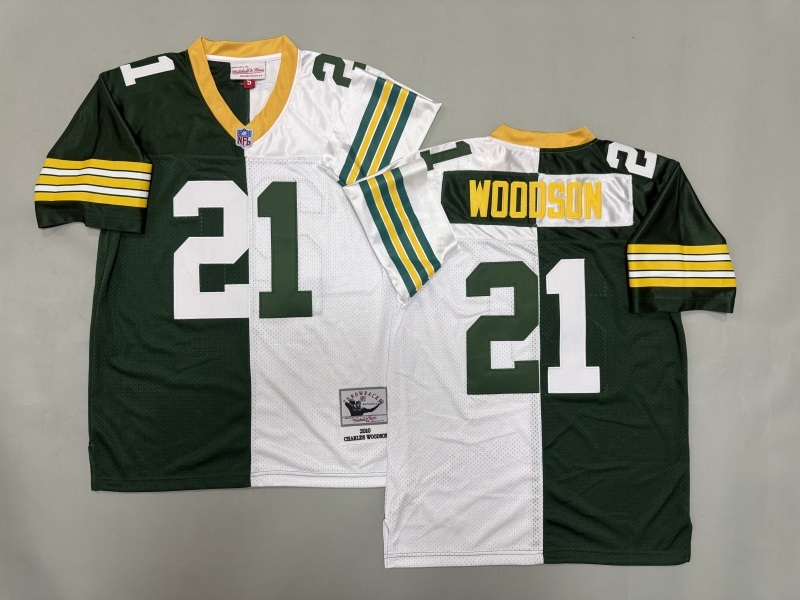Men 2025 Green Bay Packers #21 Woodson green white Throwback Limited NFL Jersey style 001